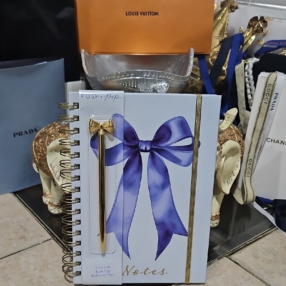 Posh White Notebook with Purple Bow and Gold Accents (pen not included)